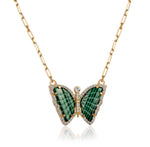 Silver Gold Plated Malachite Butterfly Necklace