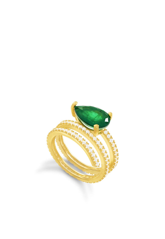 Silver Gold Plated Spiral Pear Emerald