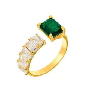 Silver Gold Plated Emerald Cut & CZ Emerald Ring